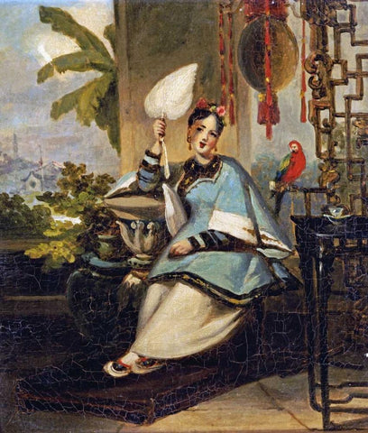 Portrait of a Girl White Modern Wood Framed Art Print with Double Matting by Chinnery, George