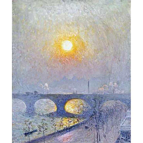 Sunset Over Waterloo Bridge Gold Ornate Wood Framed Art Print with Double Matting by Claus, Emile