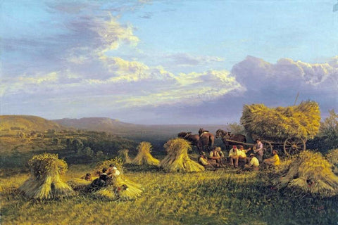 Harvest Scene Black Ornate Wood Framed Art Print with Double Matting by Cole, George