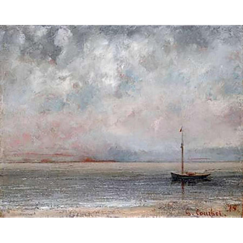 Clouds On Lake Leman Black Modern Wood Framed Art Print with Double Matting by Courbet, Gustave