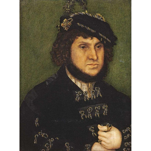 Portrait of Kurfust Herzog Johann der Bestandige Von Saschen Black Modern Wood Framed Art Print with Double Matting by Cranach, Lucas