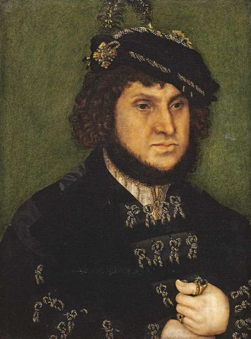 Portrait of Kurfust Herzog Johann der Bestandige Von Saschen Black Ornate Wood Framed Art Print with Double Matting by Cranach, Lucas