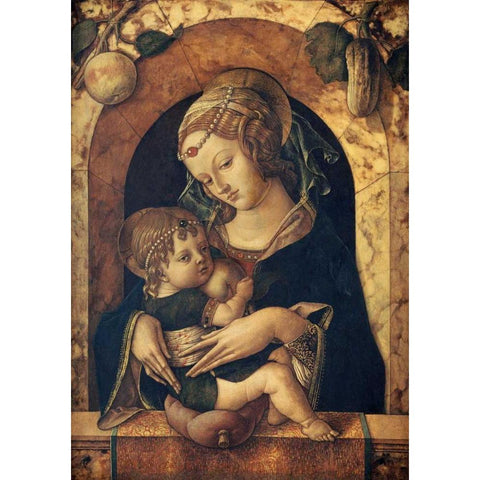 The Madonna and Child at a Marble Parapet Gold Ornate Wood Framed Art Print with Double Matting by Crivelli, Carlo