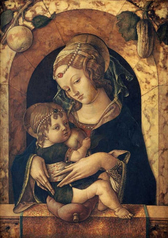 The Madonna and Child at a Marble Parapet White Modern Wood Framed Art Print with Double Matting by Crivelli, Carlo