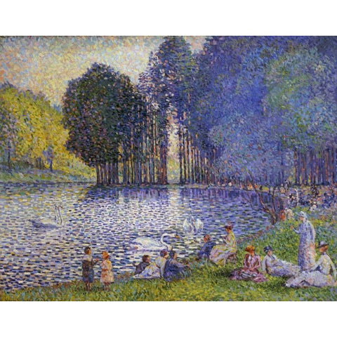 The Lake In The Bois De Boulogne White Modern Wood Framed Art Print by Cross, Henri Edmond