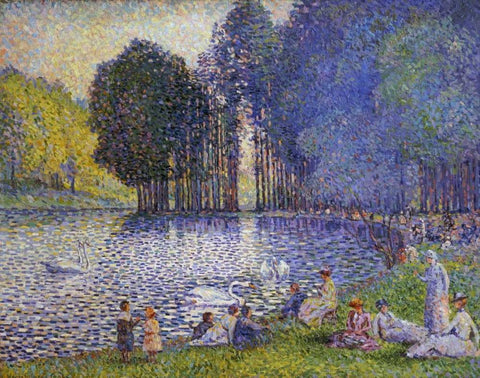 The Lake In The Bois De Boulogne Black Ornate Wood Framed Art Print with Double Matting by Cross, Henri Edmond