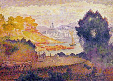 A View of Menton Black Ornate Wood Framed Art Print with Double Matting by Cross, Henri Edmond