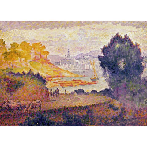 A View of Menton Black Modern Wood Framed Art Print with Double Matting by Cross, Henri Edmond