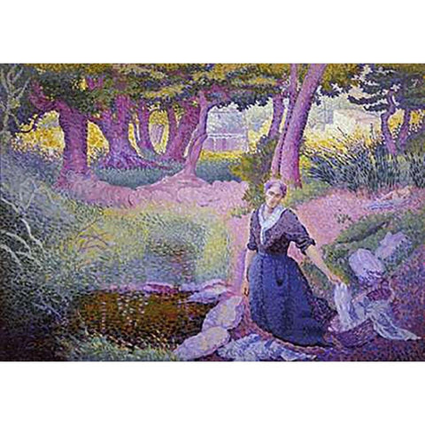 The Washer-Woman Gold Ornate Wood Framed Art Print with Double Matting by Cross, Henri Edmond