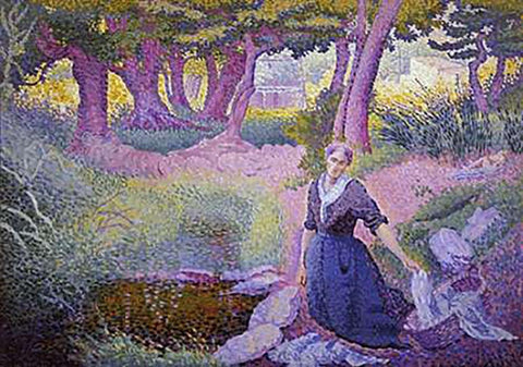 The Washer-Woman White Modern Wood Framed Art Print with Double Matting by Cross, Henri Edmond