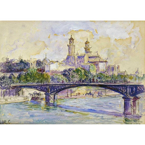 The Seine In front of The Trocadero Black Modern Wood Framed Art Print with Double Matting by Cross, Henri Edmond