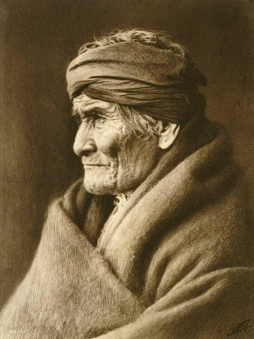 Geronimo, Apache Black Ornate Wood Framed Art Print with Double Matting by Curtis, Edward S.