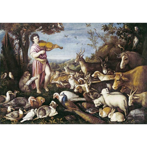 Orpheus Charming The Animals Black Modern Wood Framed Art Print with Double Matting by Da Ponte, Leandro