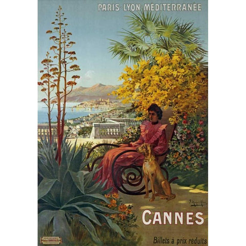 Cannes, P.L.M Gold Ornate Wood Framed Art Print with Double Matting by D Alesi, Hugo