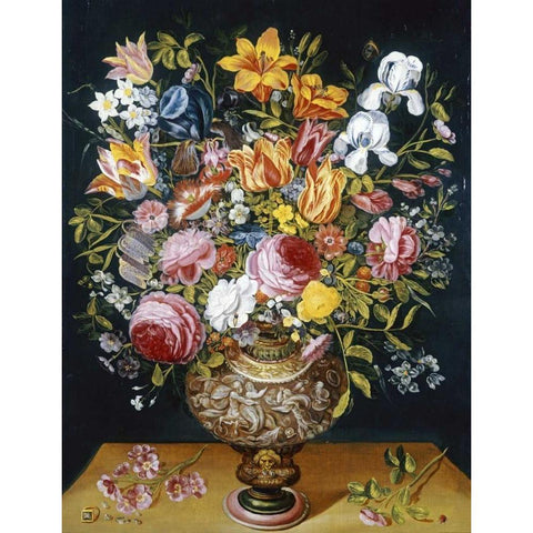 Roses, Tulips, Narcissi, Irises and Other Flowers Black Modern Wood Framed Art Print with Double Matting by Daniels, Andries