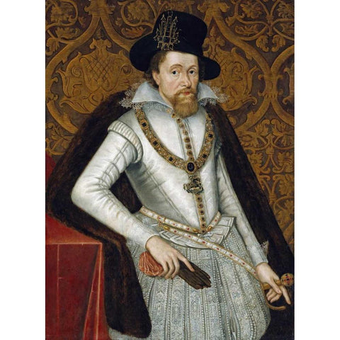 Portrait of King James VI of Scotland, James I of England White Modern Wood Framed Art Print by De Critz, John