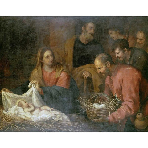 The Adoration of The Shepherds White Modern Wood Framed Art Print by De Ferrari, Giovanni Andrea