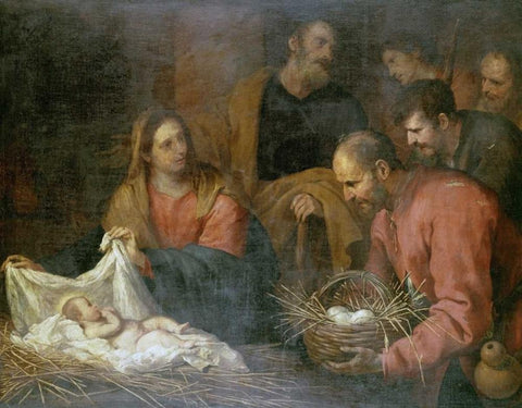 The Adoration of The Shepherds Black Ornate Wood Framed Art Print with Double Matting by De Ferrari, Giovanni Andrea