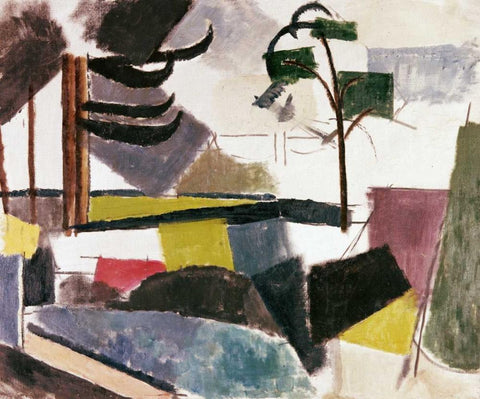 Unfinished Landscape With Tree Branches White Modern Wood Framed Art Print with Double Matting by De La Fresnaye, Roger
