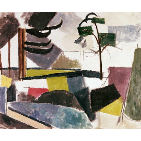 Unfinished Landscape With Tree Branches Black Modern Wood Framed Art Print with Double Matting by De La Fresnaye, Roger