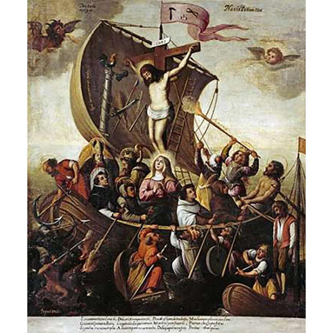 The Boat of Museumistian Patience White Modern Wood Framed Art Print by De Loarte, Alejandro