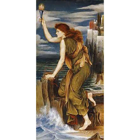 Hero Holding The Beacon For Leander Black Modern Wood Framed Art Print with Double Matting by De Morgan, Evelyn