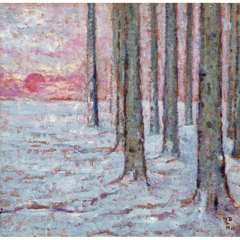 Winter In The Forest Black Modern Wood Framed Art Print with Double Matting by De Nuncques, William Degouve