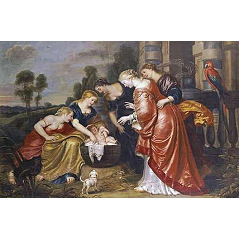 The Finding of Moses Black Modern Wood Framed Art Print with Double Matting by Vos, Cornelis De