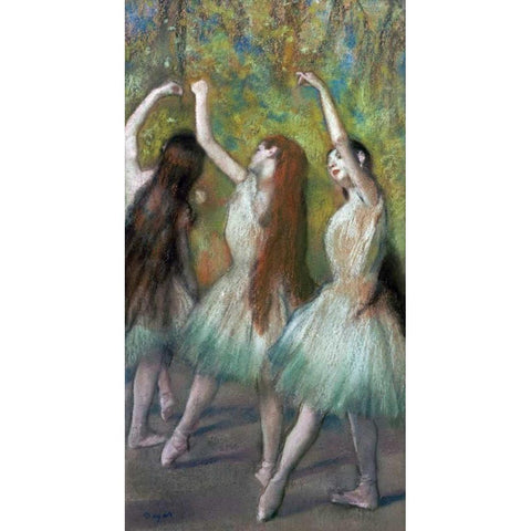 Green Dancers Gold Ornate Wood Framed Art Print with Double Matting by Degas, Edgar