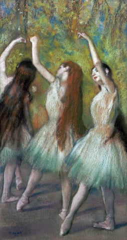 Green Dancers White Modern Wood Framed Art Print with Double Matting by Degas, Edgar