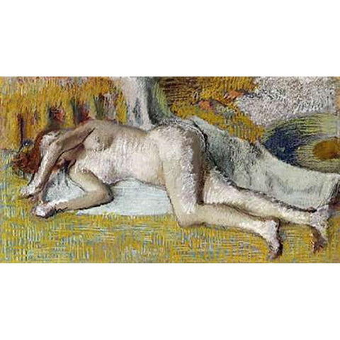 After The Bath White Modern Wood Framed Art Print by Degas, Edgar