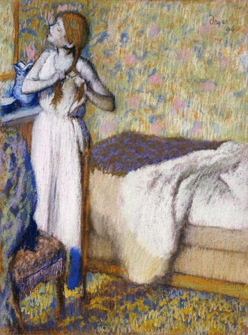Morning Toilet White Modern Wood Framed Art Print with Double Matting by Degas, Edgar