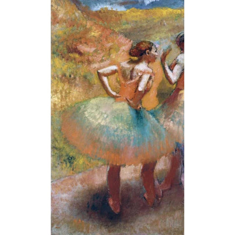 Two Dancers In Green Skirts White Modern Wood Framed Art Print by Degas, Edgar