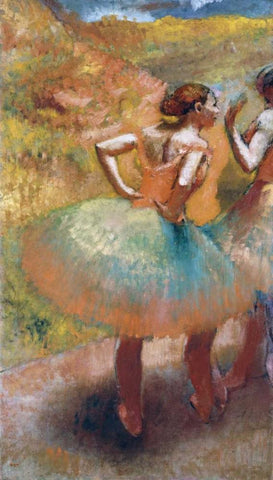 Two Dancers In Green Skirts White Modern Wood Framed Art Print with Double Matting by Degas, Edgar