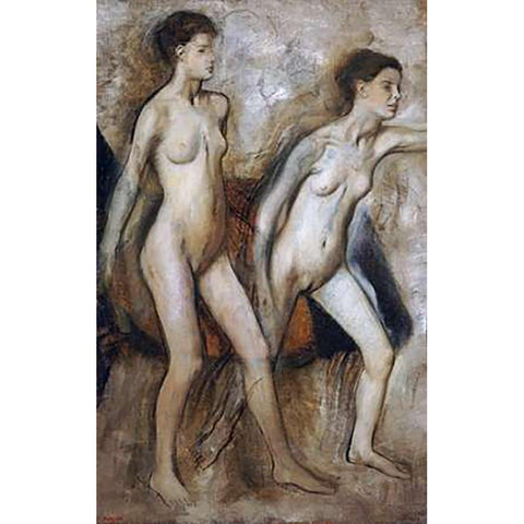 Young Spartan Girls Provoking The Boys Black Modern Wood Framed Art Print with Double Matting by Degas, Edgar