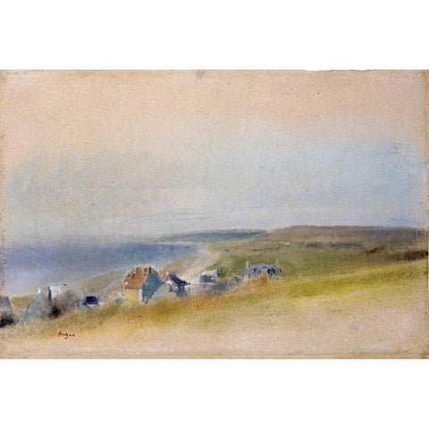 Houses On The Cliff Edge at Villers-Sur-Mer Gold Ornate Wood Framed Art Print with Double Matting by Degas, Edgar