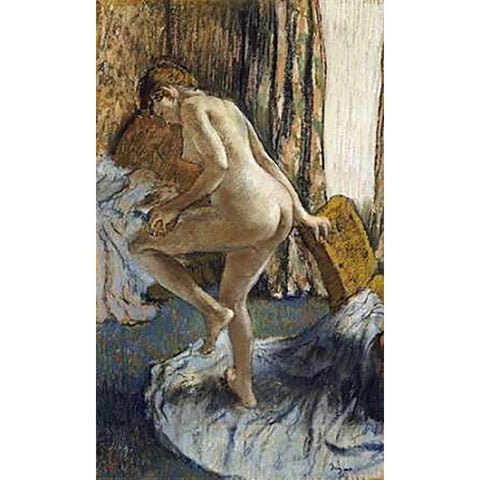 After The Bath Black Modern Wood Framed Art Print with Double Matting by Degas, Edgar