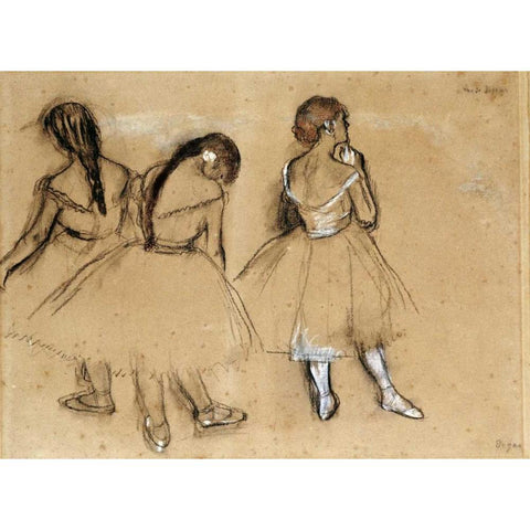 Three Dancers Gold Ornate Wood Framed Art Print with Double Matting by Degas, Edgar