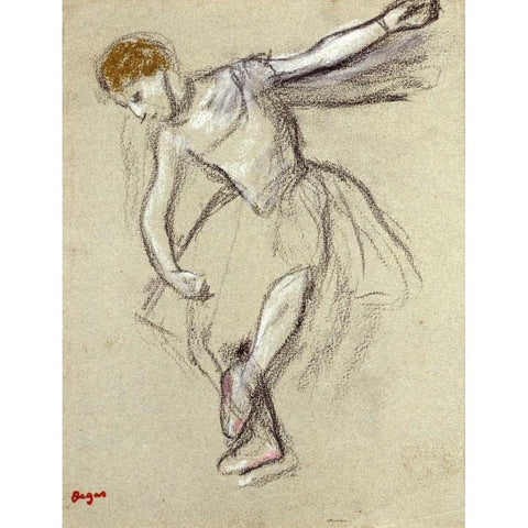 A Dancer Seen In Profile Gold Ornate Wood Framed Art Print with Double Matting by Degas, Edgar