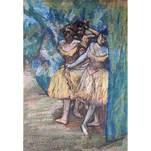 Three Dancers, With a Backdrop of Trees and Rocks White Modern Wood Framed Art Print by Degas, Edgar