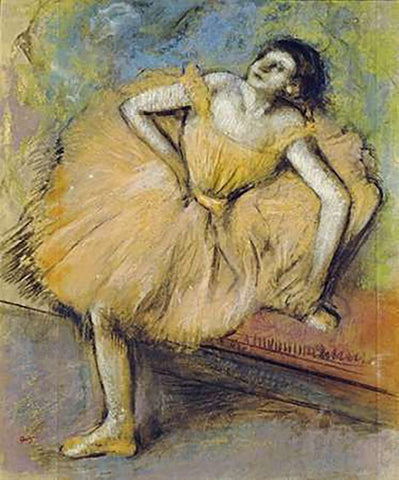 Danseuse Assise Black Ornate Wood Framed Art Print with Double Matting by Degas, Edgar