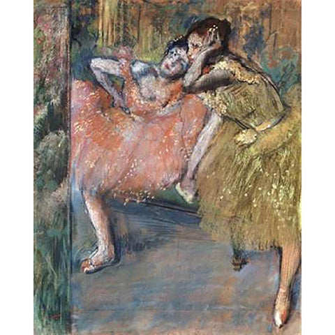 Two Dancers by a Hearth Black Modern Wood Framed Art Print with Double Matting by Degas, Edgar