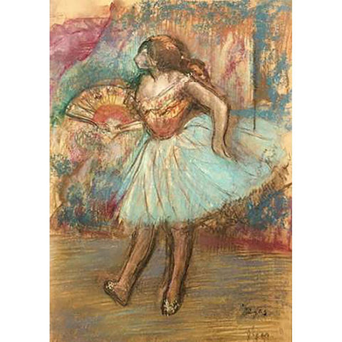 Dancer With a Fan Black Modern Wood Framed Art Print with Double Matting by Degas, Edgar