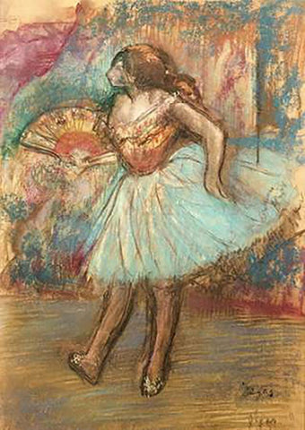 Dancer With a Fan Black Ornate Wood Framed Art Print with Double Matting by Degas, Edgar