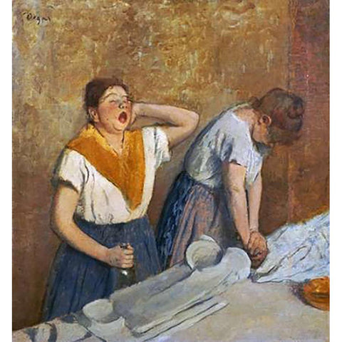 The Laundry Workers Ironing Gold Ornate Wood Framed Art Print with Double Matting by Degas, Edgar