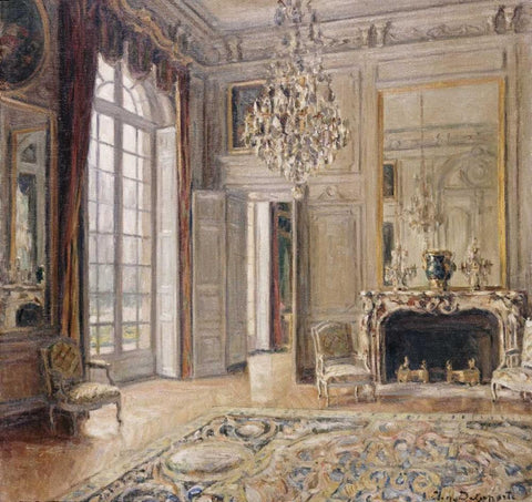Salon De Madame De Maintenon Black Ornate Wood Framed Art Print with Double Matting by Delaporte, Maurice-Eugene