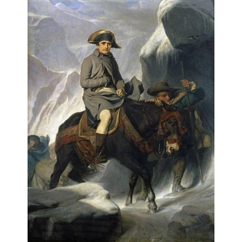 Napoleon Crossing The Alps Black Modern Wood Framed Art Print with Double Matting by Delaroche, Paul