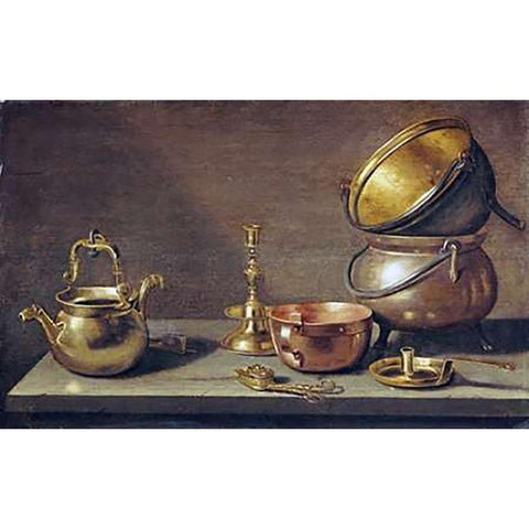 A Still Life of Kitchenware Black Modern Wood Framed Art Print with Double Matting by Delff, Jacob Willemsz