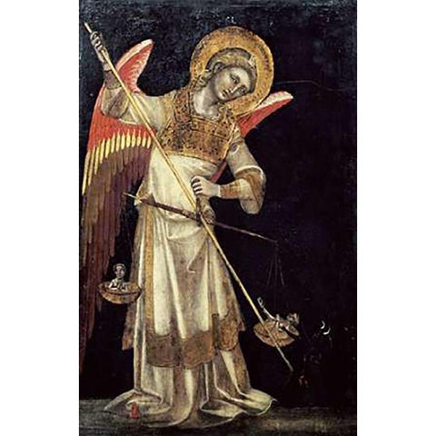 An Angel Protecting a Soul In The Balance From The Devil Gold Ornate Wood Framed Art Print with Double Matting by Di Arpo, Guariento