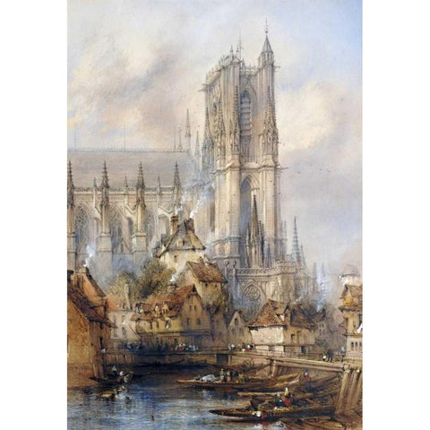 Amiens Cathedral Gold Ornate Wood Framed Art Print with Double Matting by Dibdin, Thomas Colman